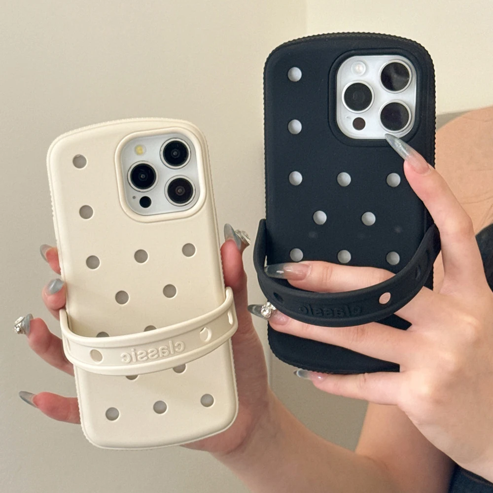 شريط للرسغ حامل ل Crocs Charms لتقوم بها بنفسك سيليكون جراب هاتف آيفون 14 15 16 17 برو ماكس زائد 13 12 11 بلون ماتي غطاء