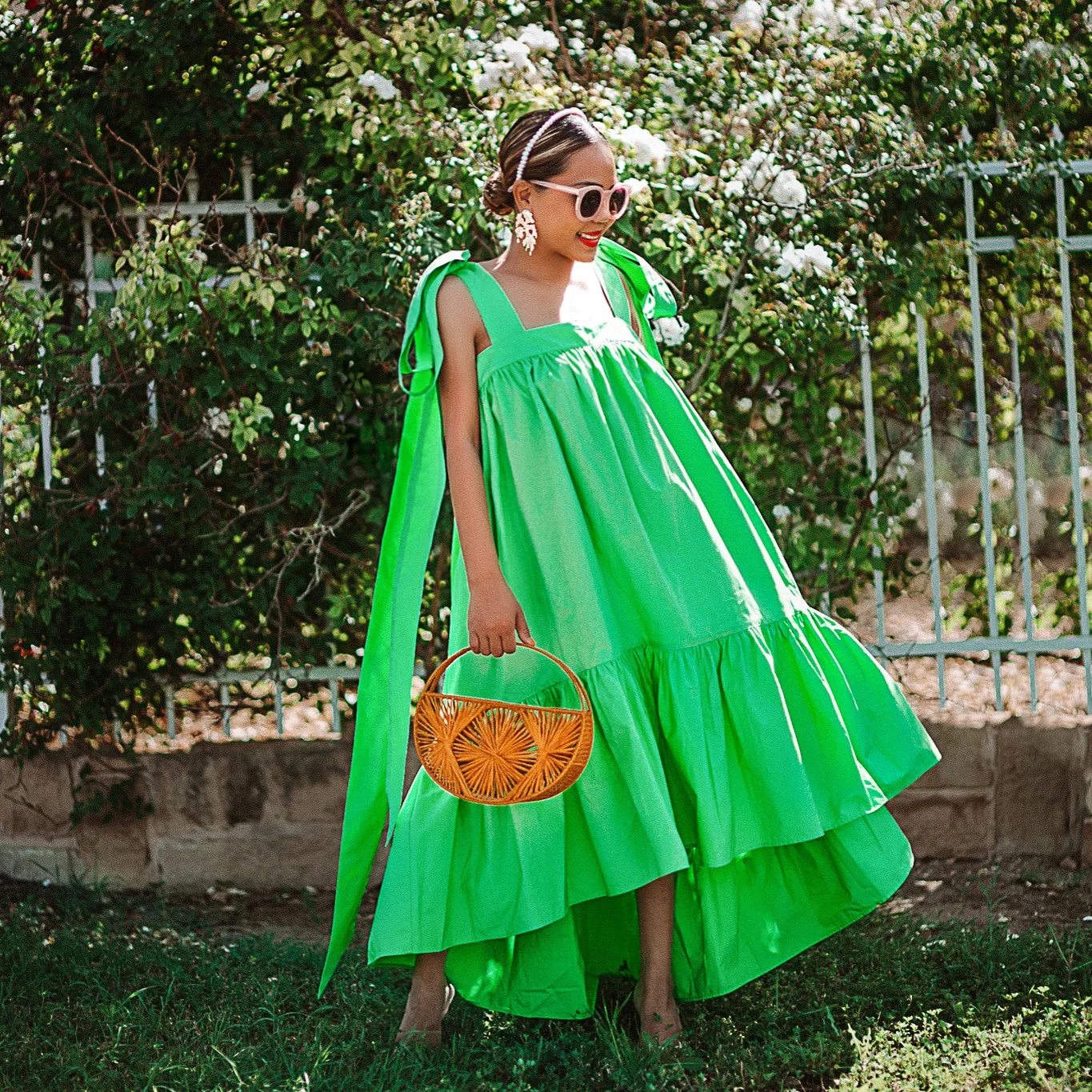 

Light Green Loose Asymmetrical Holiday Women Dresses With DIY Bow Straps Pretty Girls Summer Dress