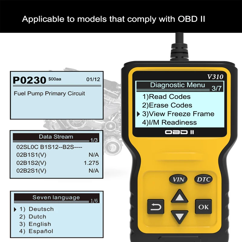 

V310 Automotive Diagnostic Tool: Engine Fault Code Reading, Battery Detection, Real-time Data Reading Multi-language USB Powered