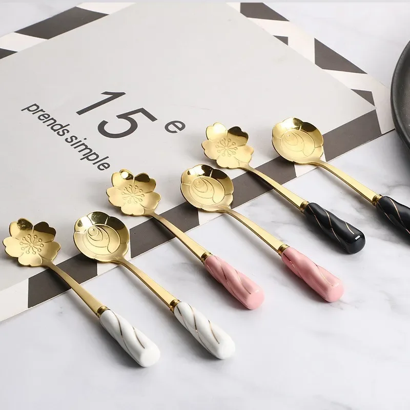 12cm Stainless Steel Mini Sakura Rose flower Spoons for Coffee Tea Dessert Drink Mixing Milkshake Spoon Tableware Kitchen Supply