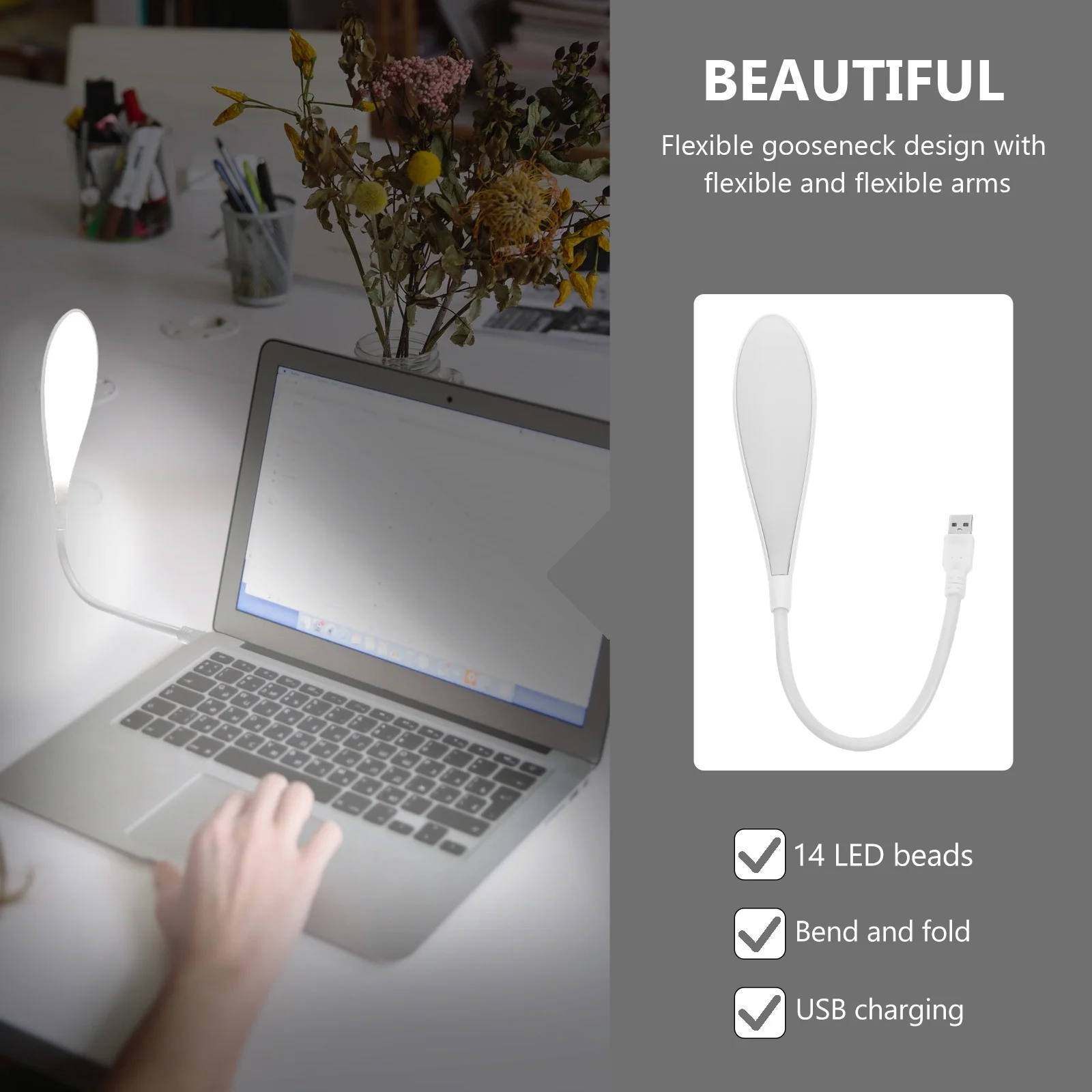 

Portable Night 14Led Usb Lamp With Flexible Computer Lamp Gooseneck For Laptop Computer Reading Non-Flickering Light