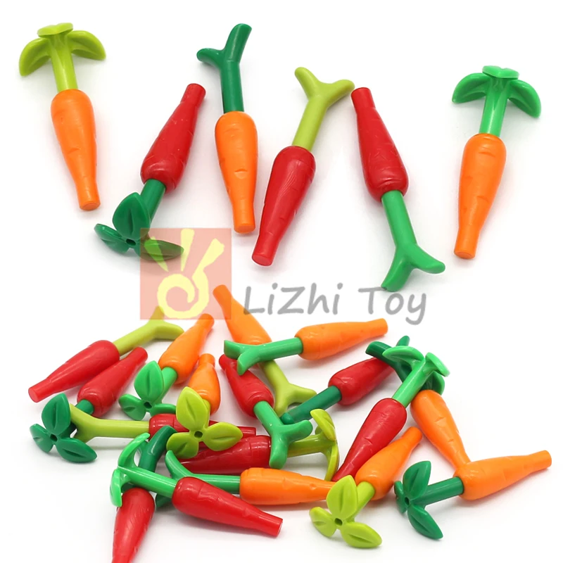 MOC Bricks Plant Stem with Bar Carrot Top Twig Club Compatible Building Block Compatibel 33172 33183 Vegetable Food Farmland Toy