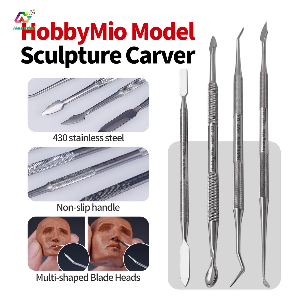 HobbyMio HMT131-134 430 Stainless Steel Sculpture Carver Multi Blade for Gunpla Military Model Detail Carving AB Putty DIY Tools