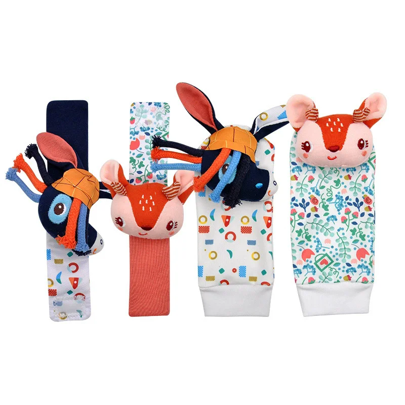 0 12 Months Baby Rattle Socks Toys For Newborn Play Animal Socks Wrist Strap Rattle Infant Foot Socks Bug Babies Accessory
