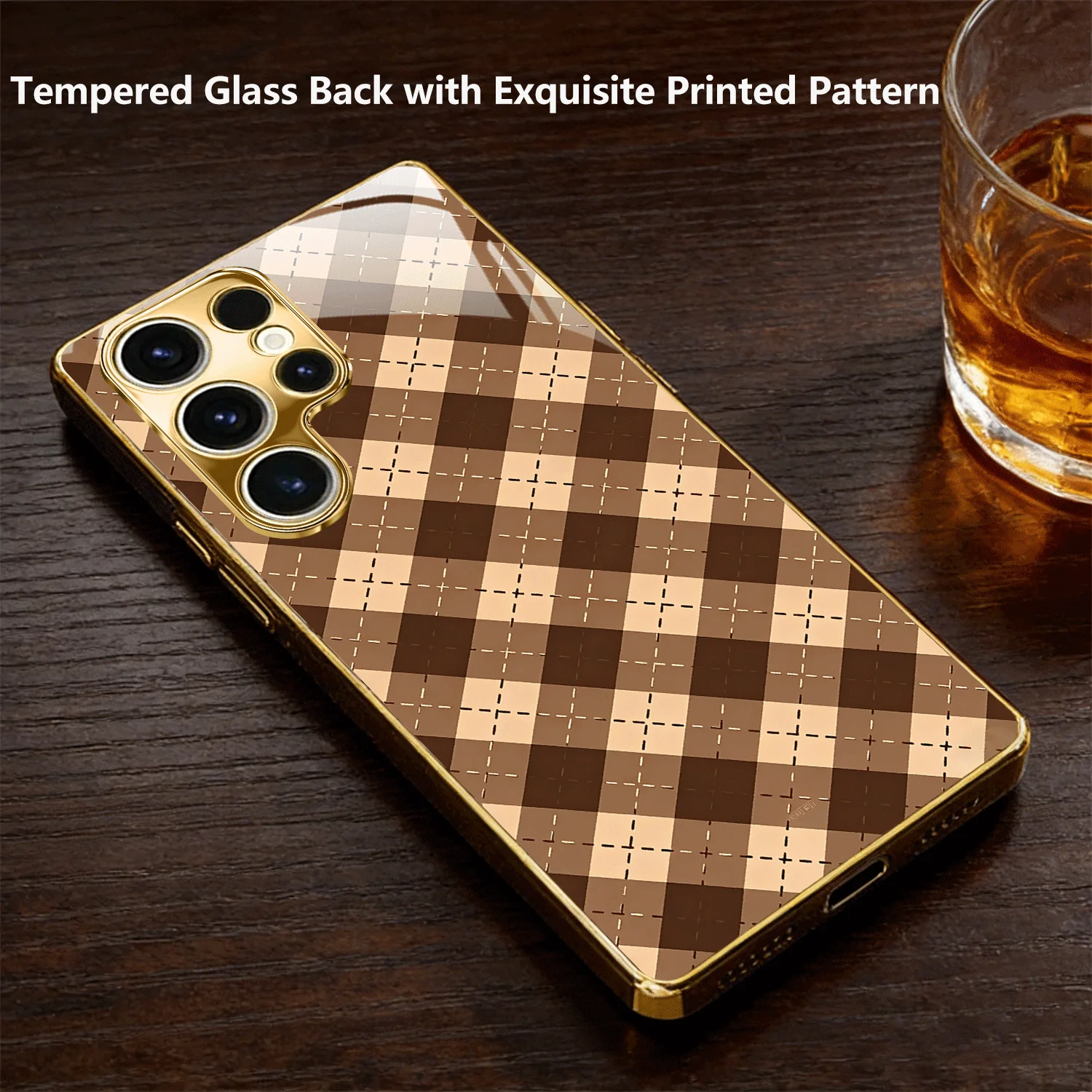 Premium Brown Plaid Print phone case mobile phones s25 ultra case Glass for Samsung Galaxy S26 S25 S24 S23 S22 S21 FE,Ultra,Plus