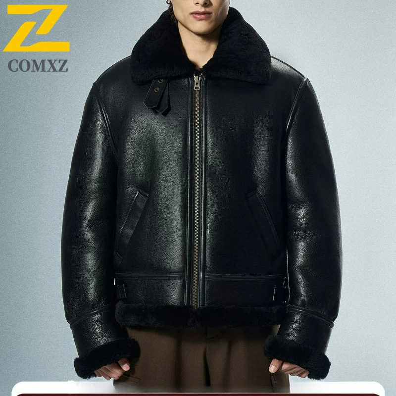 

COMXZ Outdoor Thickened Leather Jacket Men Riding Wind Resistant Motorcycle Coat Casual Everyday Use Cozy Autumn Zipper Jacket