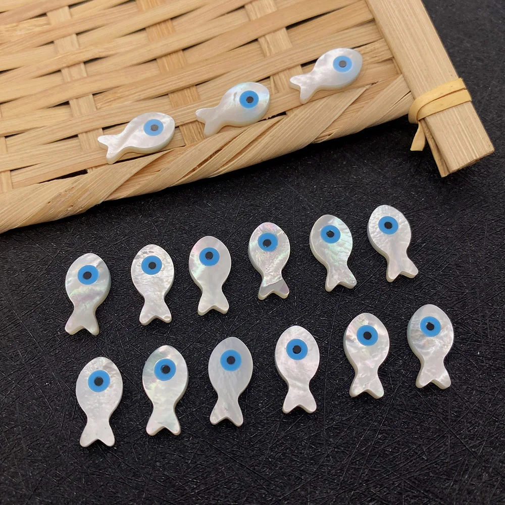 

4PCS Cute Fish Shaped Natural Freshwater Shell Beads Blue Devil's Eye Beads Jewelry Making DIY Necklace Bracelet Accessories