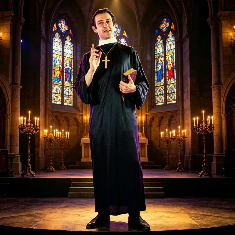 Costume de Prêtre Classique pour Homme, Robe Unique pour Spectacle Scénique, Déguisement Masculin pour Halloween, Fête et Cosplay