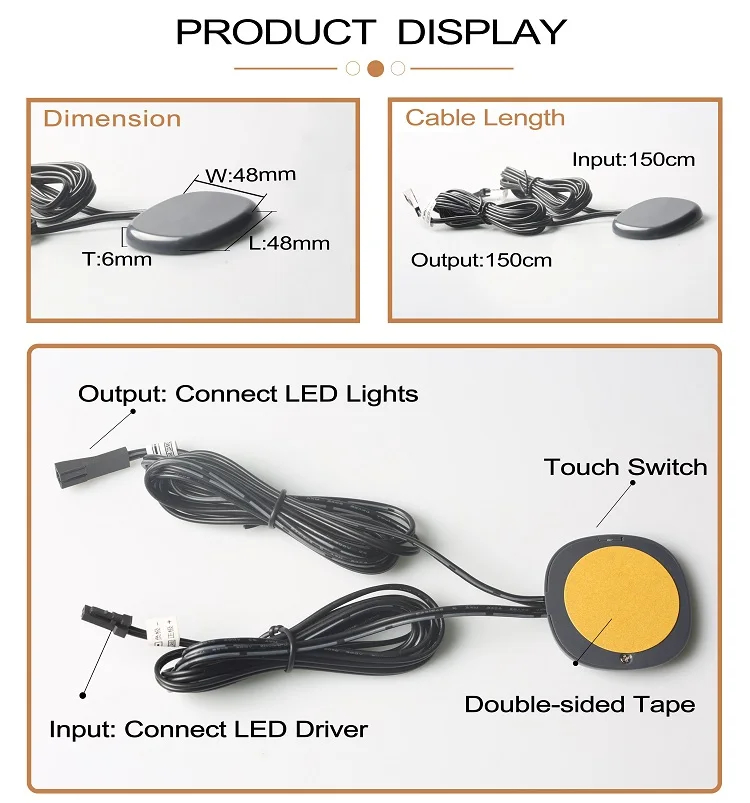 Durchdringender 40mm Holzplatten-Induktionsschalter LED-Berührungssensor 12V 24V 60W Berührungsschalter für Holzplatten, Stein, Kunststoff – Detail 3