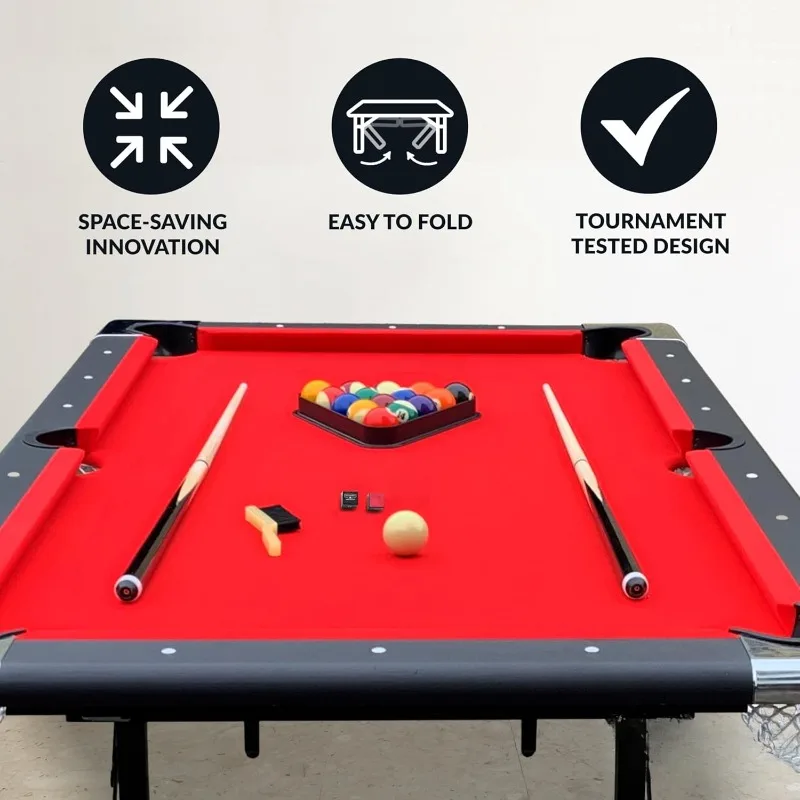 6Ft Portable Folding Pool Table for Game Room with Easy Foldable Storage Include Full Set of Billiard Balls Cues Chalk and Brush