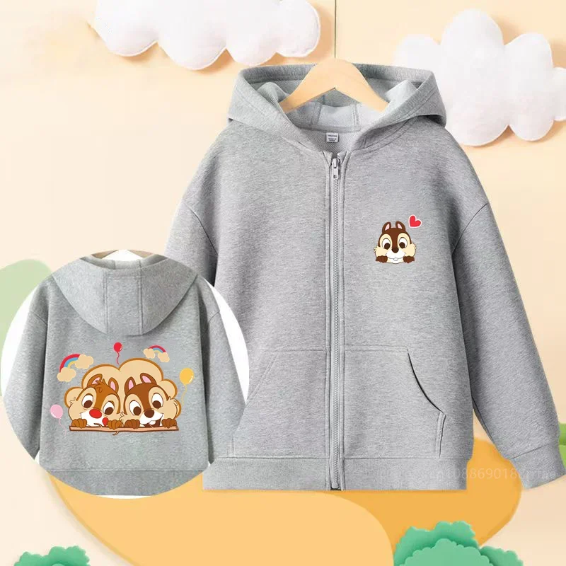 Chip \'n\' Dale   Anime Children\'s Hoodie Zipper Hoodie Casual Fashion Top Coat for Boys and Girls