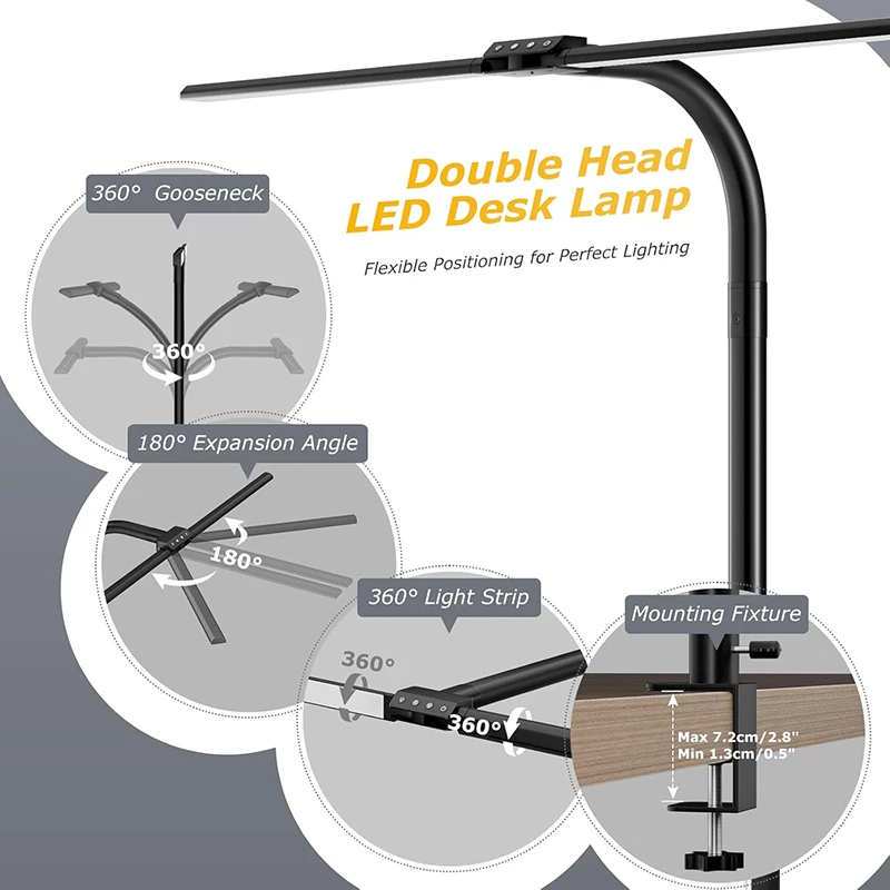 Double Single Head Dimmable LED Clip Desk Lamp Computer Table Lamps Monitor Light for Office Reading Architectural Desk Lighting