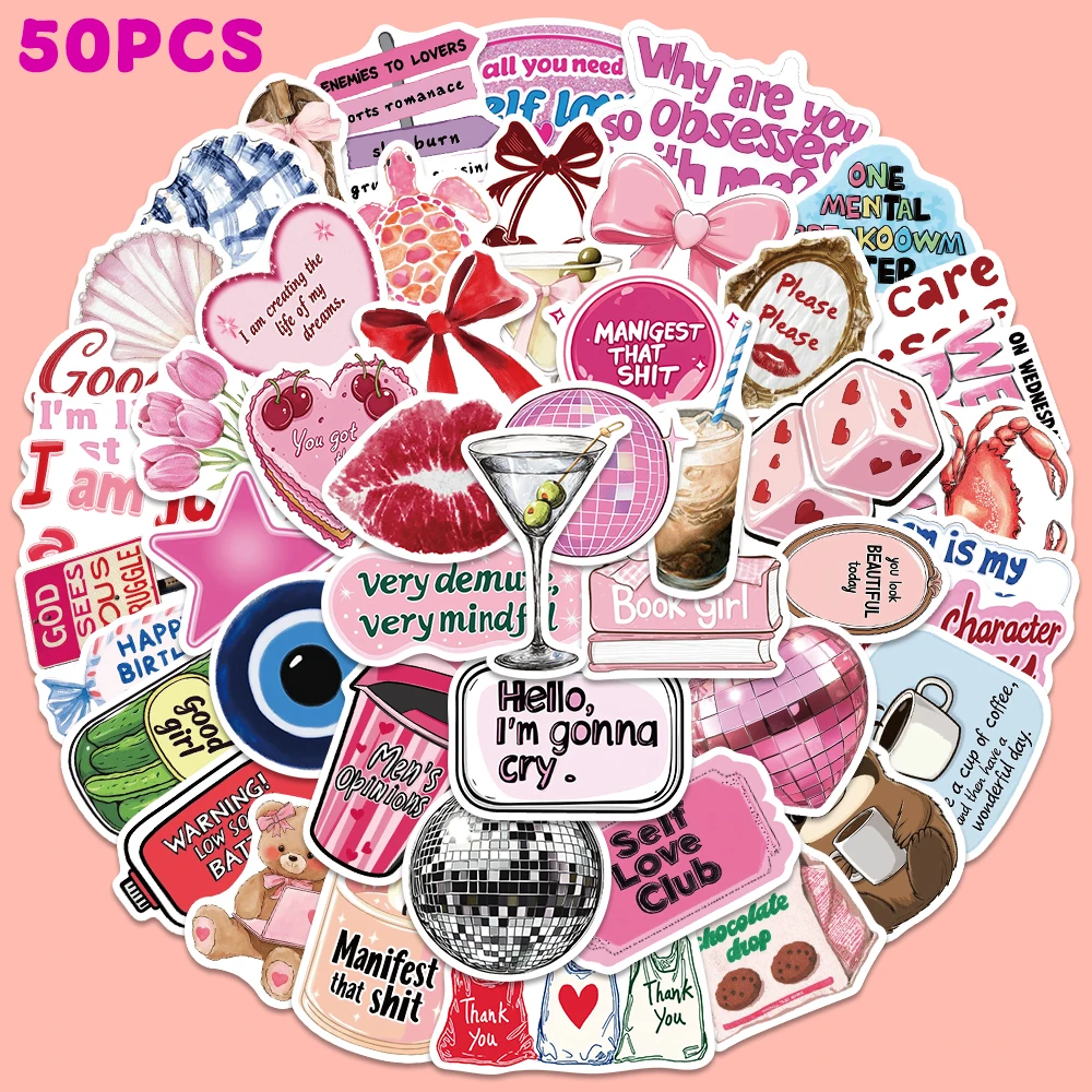 

50 шт. розовых вдохновляющих наклеек в стиле Y2K, ретро-декор для дневника, чехла для телефона, ноутбука, гитары, подарок для праздничной вечеринки