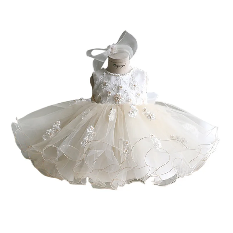 High-End Beaded Lace Sleeveless Princess Ball Gown For Baby Girls Birthday Party Wedding Tutu Dress Piano Costume y520