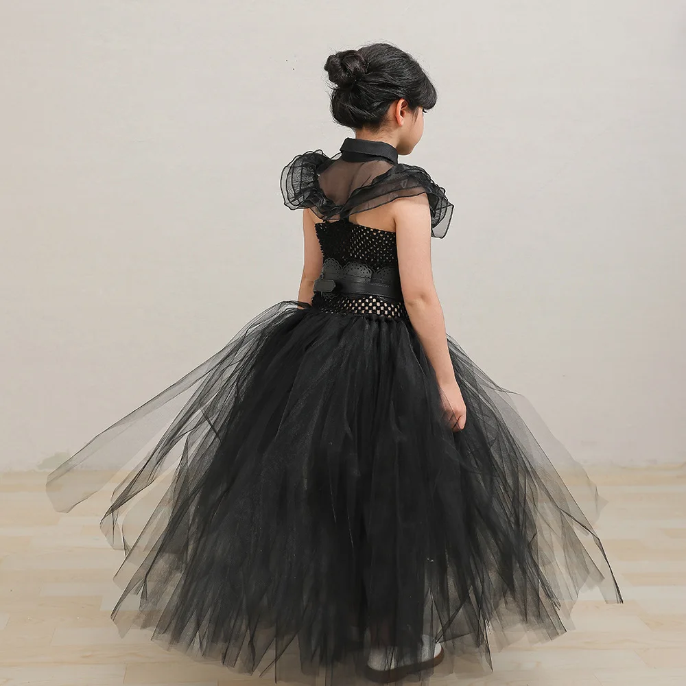 2026 Theeper Black Mesh Long Tutu Dress Halloween Party Witch Performance Outfit Gothic Princess Fancy Dress Carnival Stage Wear