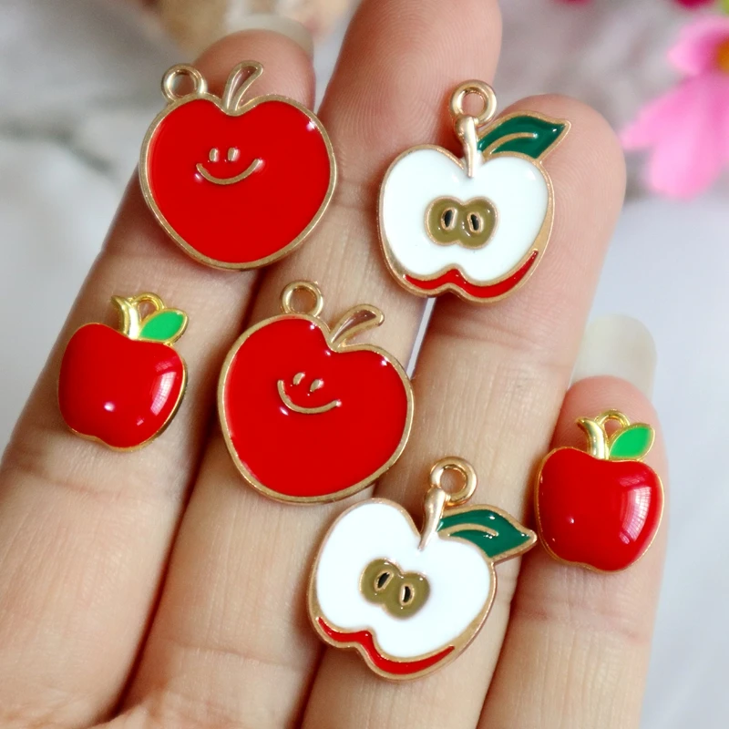 

10pcs Cartoon Apple Alloy Pendant Christmas Eve Shiny Fruit Metal Charms DIY Necklace Bracelet Earing Jewelry Keychain Accessory