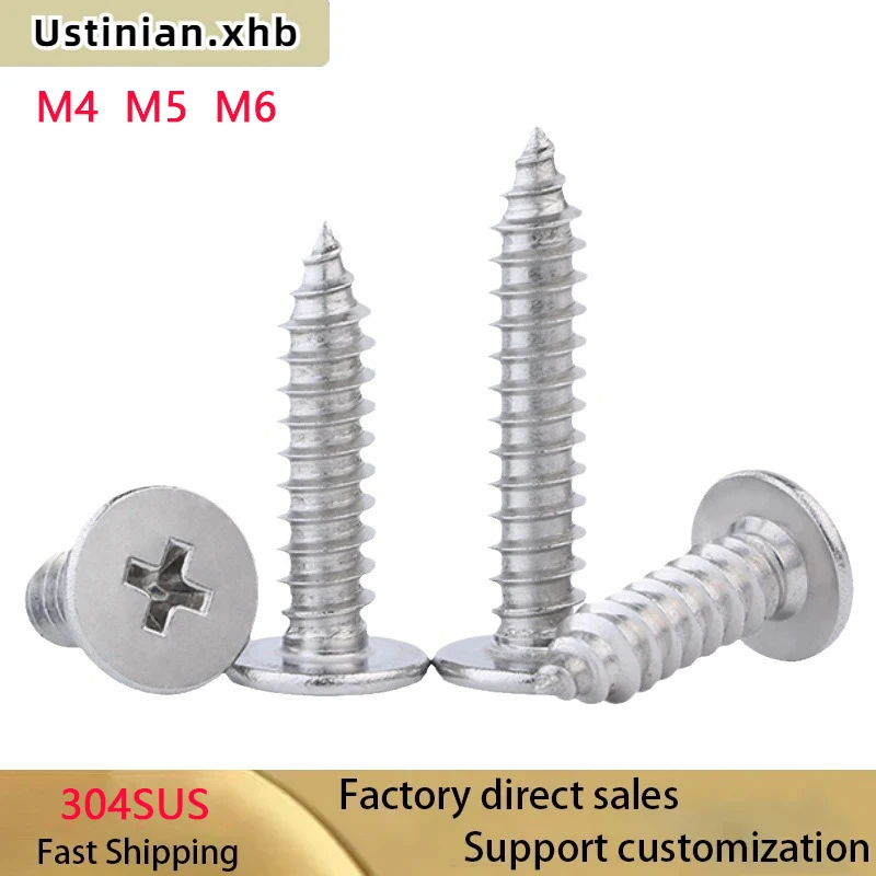 M4  M5  M6   A2-70 304 Stainless Steel CA Cross Phillips Ultra Thin Flat Wafer Head Self-tapping Screw  Length : 8-50mm