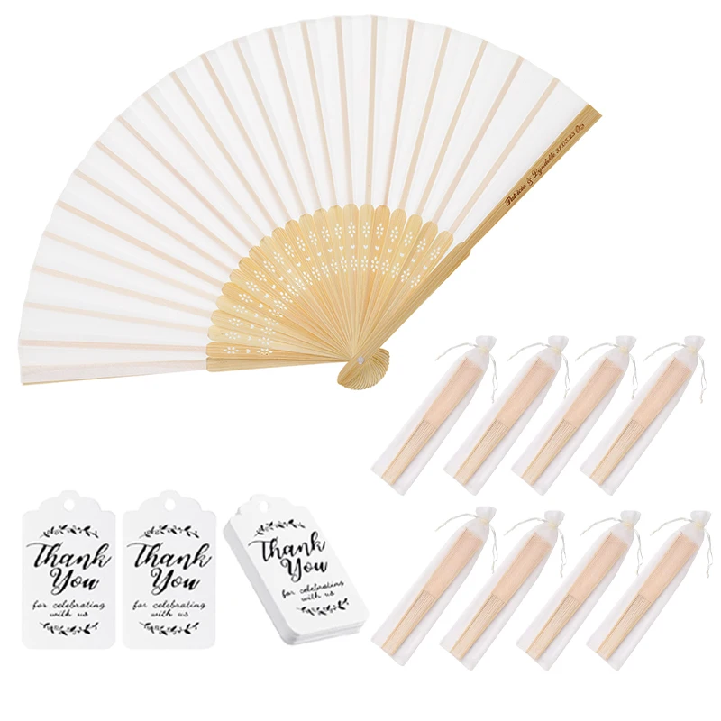 

50-100PCs Personalized Engraved folding silk hand fan with gift bag and Thank you card, elegant custom wedding fans decorate