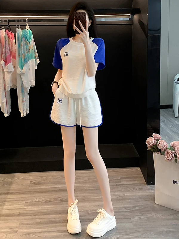 

Casual Sportswear Set Women's Short Sleeve T-Shirt Shorts Two-Piece Suit Slimming Fashionable Summer Outfit Cotton round Neck