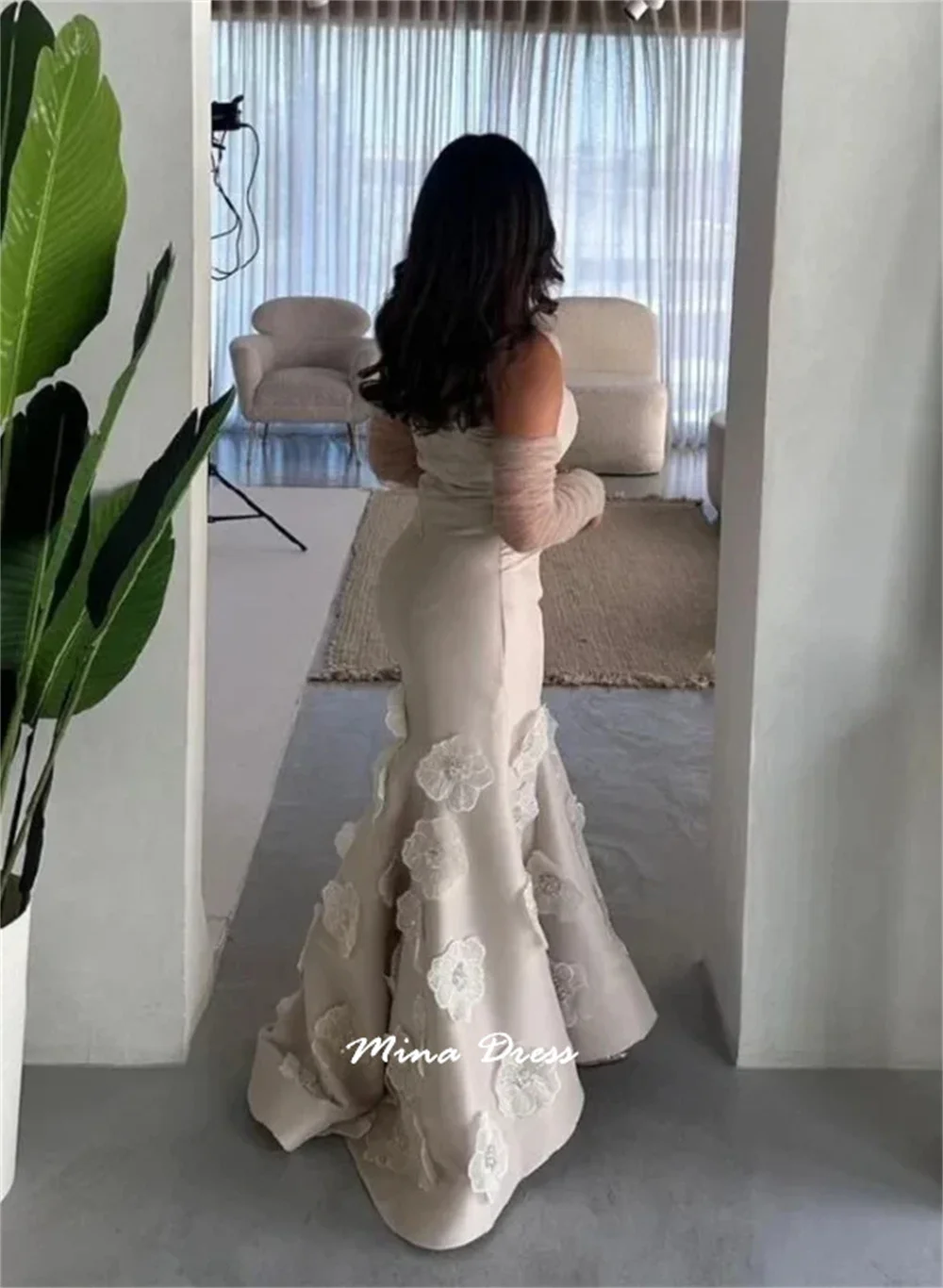 Mina 맞춤형 백리스 아랍어 이브닝 드레스 럭셔리 파티 드레스 Piglet Breast Sequin Flowers 2025 특별 행사를위한 드레스