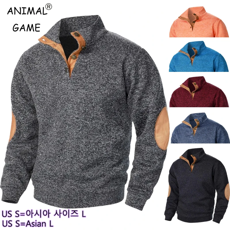 Animal Game Outdoor Herren Langarm Sweatshirts Pullover Lässige warme Knopfjacke Pullover Streetwear für Männer Sport Sweat Mäntel