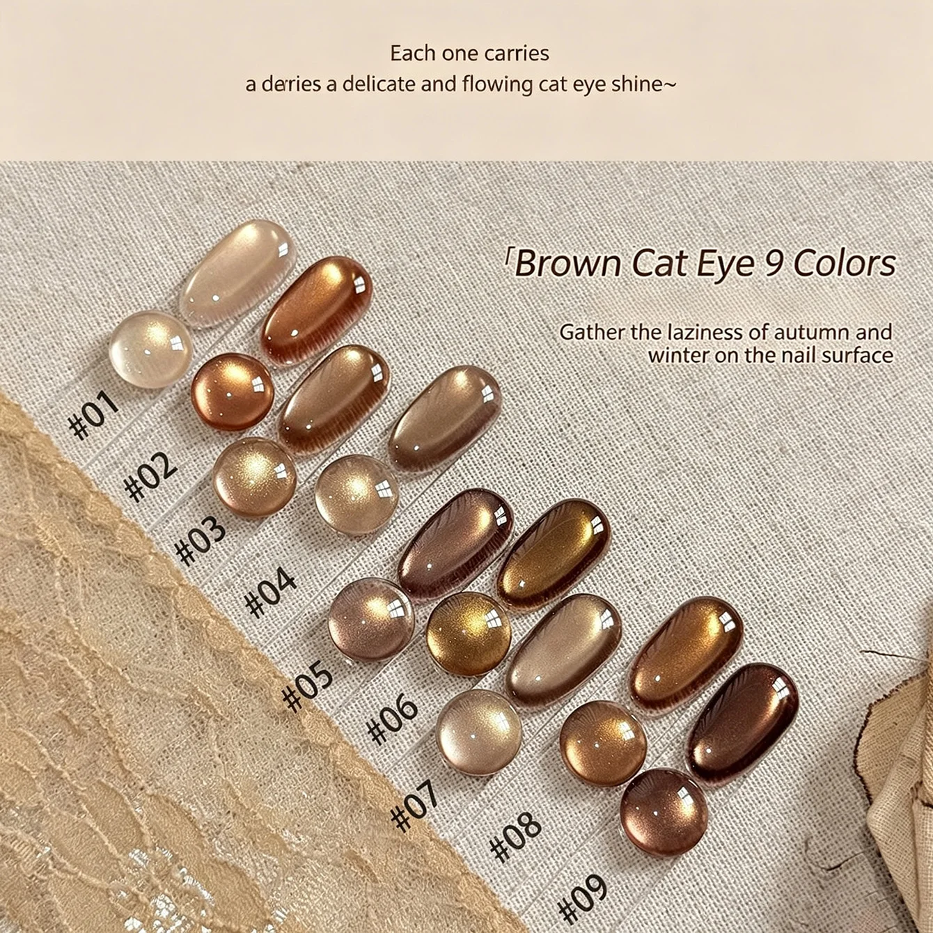 MIANEL 10ml 2026 Fall New Arrival Cat Eye Gel Nail Polish Autumn Winter Maillard Amber Brown Explosive Sparkle Glass Beads Nail