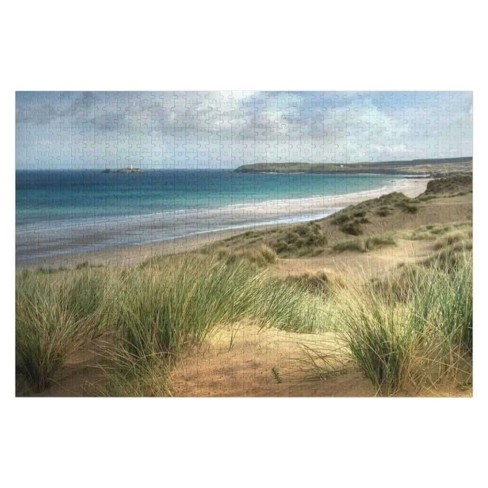 

Sand Dunes at Hayle Cornwall looking towards Godrevy Lighthouse Jigsaw Puzzle Customizable Gift Custom Wooden Boxes Puzzle