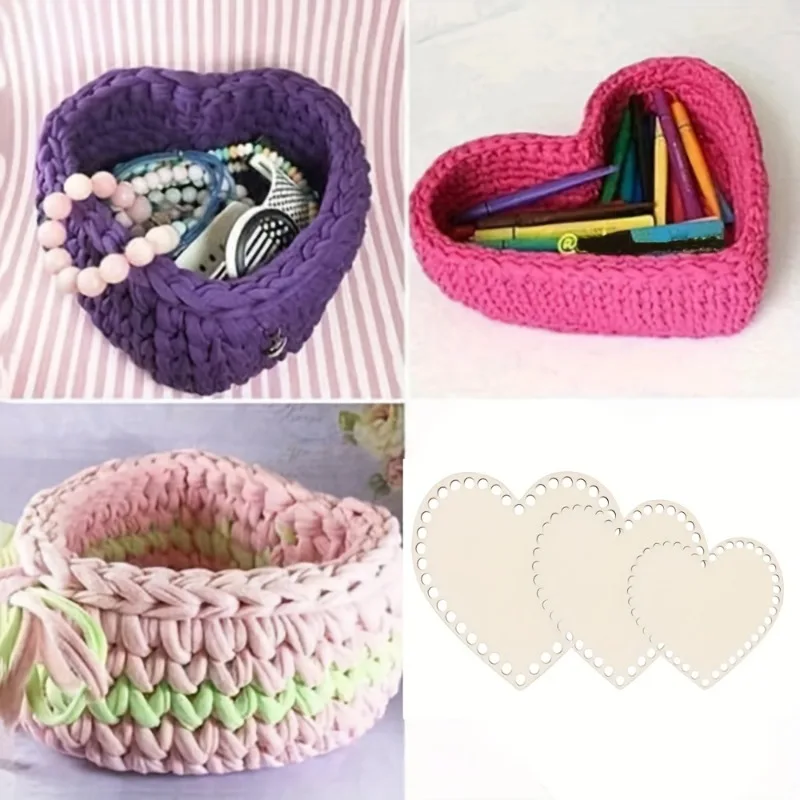 3pcs Heart-Shaped Crochet Basket Base Plate,DIY Heart-Shaped Blank Wooden Board  Embroidery Hoop Embroidery Frame Hole Plate - view 6