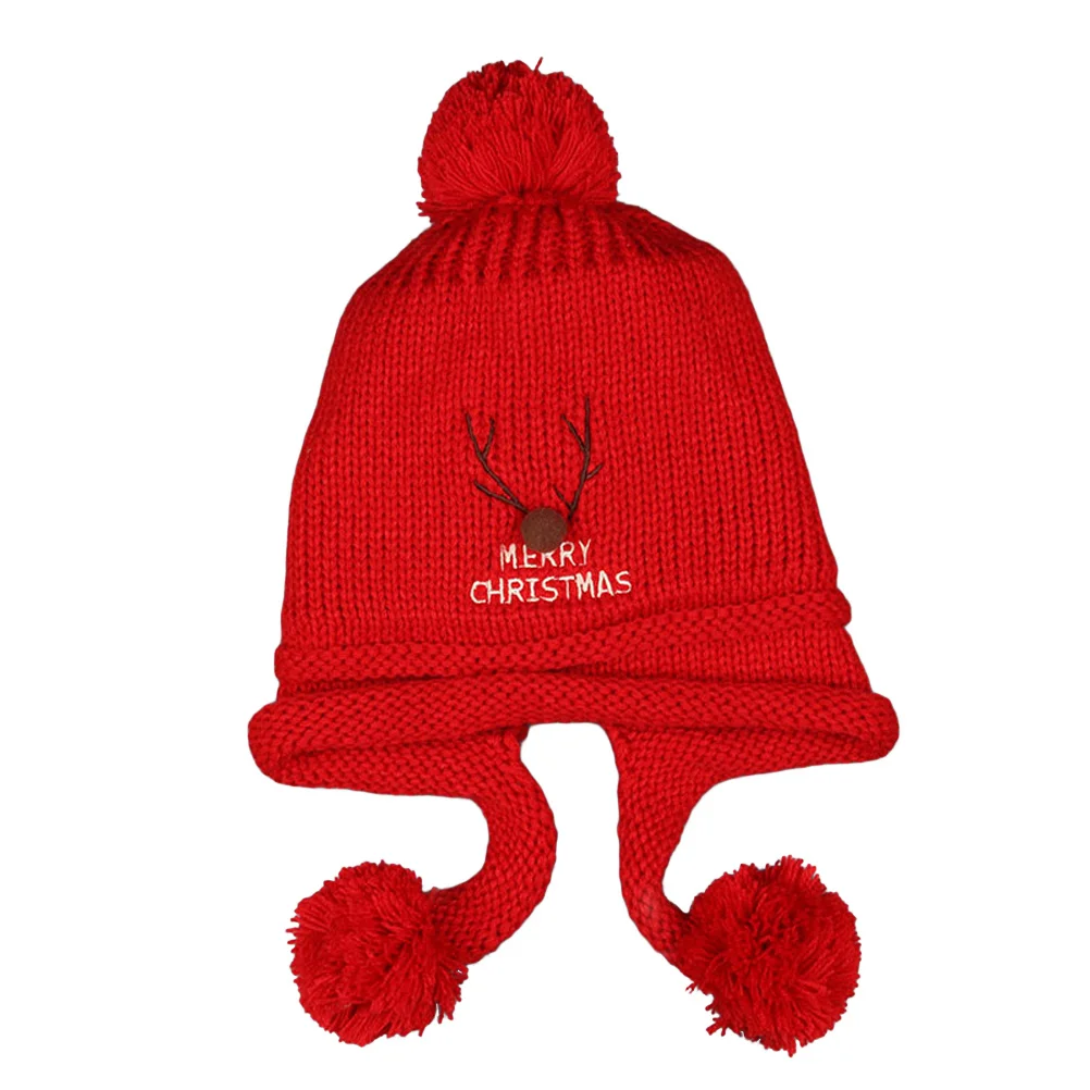 Czapka zimowa z dzianiny, ciepła, wełniana, dziecięca, świąteczna, z wzorem renifera, gruba, szydełkowa, z nausznikami, czapka beanie dla maluchów, czapki zimowe.