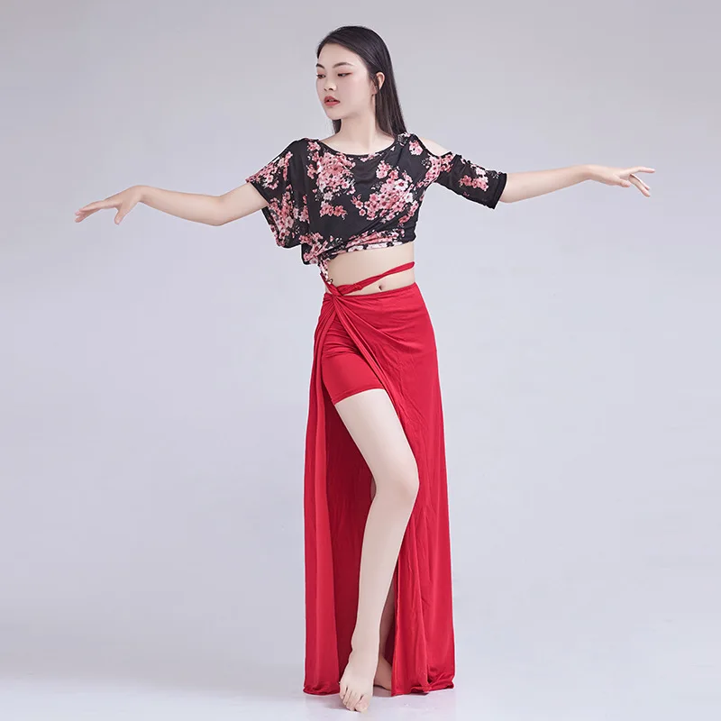 Women Oriental Belly Dance Top Split Skirt Training Suit Adult Elegant Performance Clothes Set Dancewear Bellydance Lesson Wear