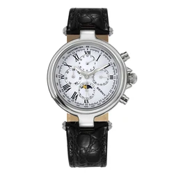 BERNY reloj automático clásico para hombre, pulsera mecánica de lujo de acero inoxidable, correa de cuero, resistente al agua, plateado