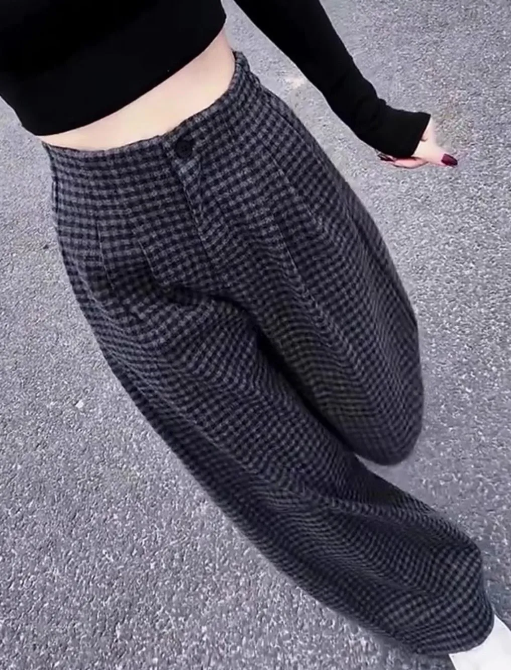 Wide Leg Pants Printed Womens Winter Plush Velvet Lounge Fleece-Lined Patchwork Corduroy Sashes Sherpa Buttons Lining Layered OL