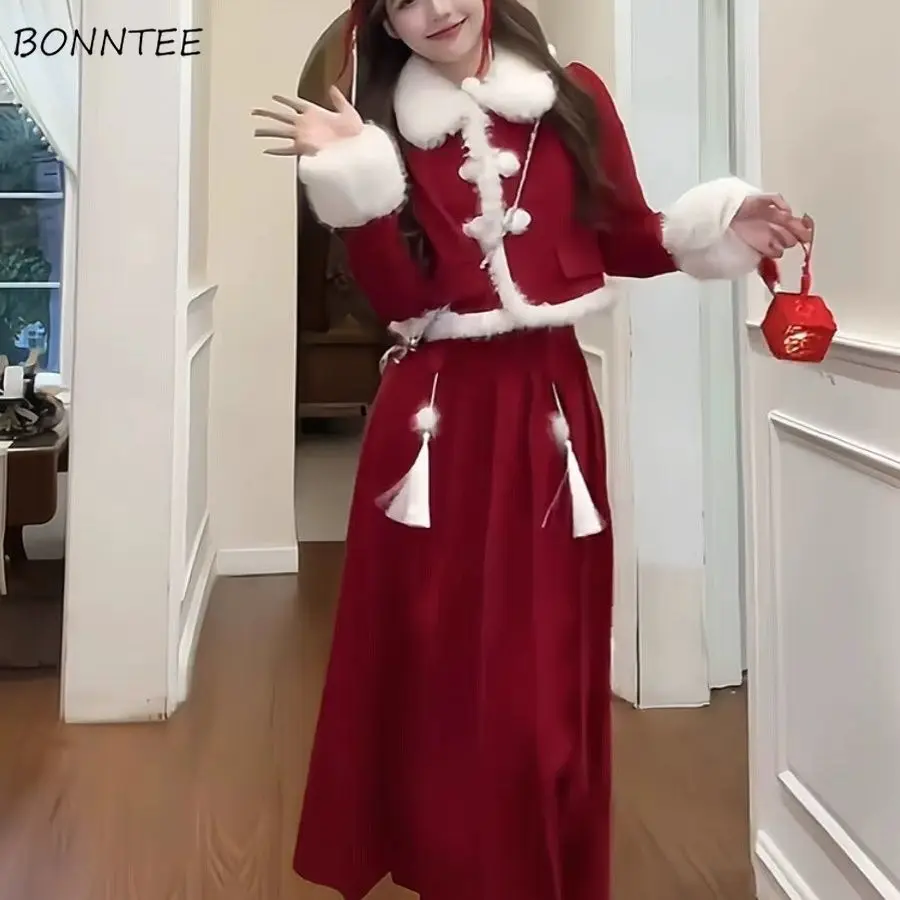 

Женские комплекты, осенне-зимние кардиганы контрастных цветов с длинным рукавом, сохраняющие тепло, милая трапециевидная юбка миди, шикарная уличная одежда