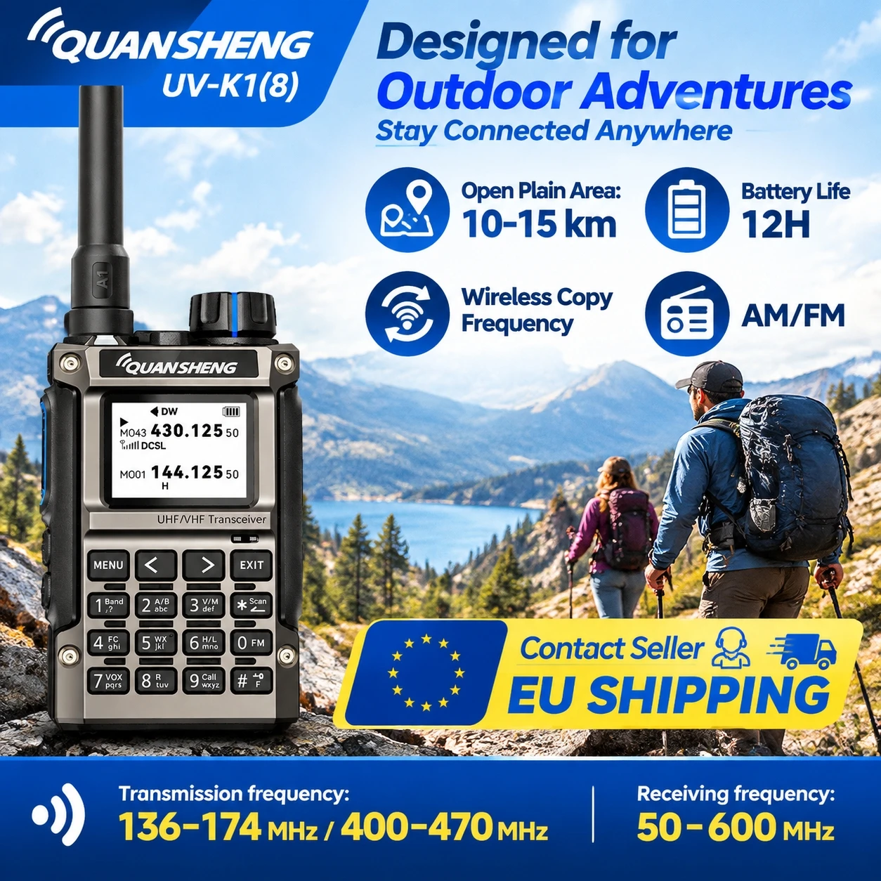 quansheng-uv-k1-8-：vhf-uhfデュアルバンド対応、am-航空-noaa機能搭載、type-c充電、ワイヤレス周波数コピー機能付きのハンディトランシーバー。
