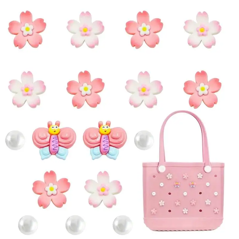 Tote Bag Accessories 17pcs Flower Bee Tote Accessories Charm For Bogg Bag Accessories Beach Mother Bags Decorations