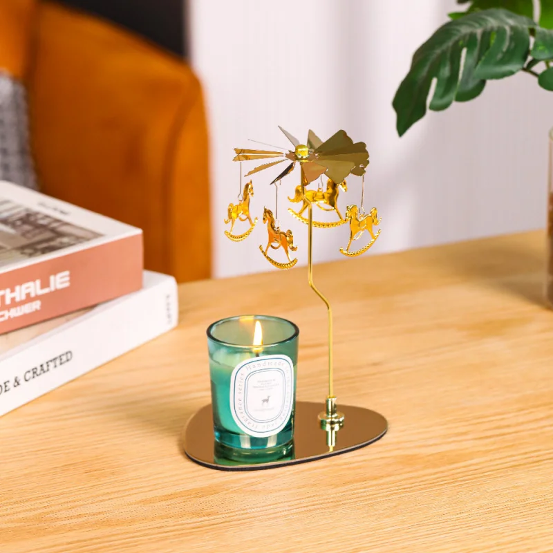 Stainless steel rotating carousel candlestick, round triangular tray, scented candle, romantic festival decoration set
