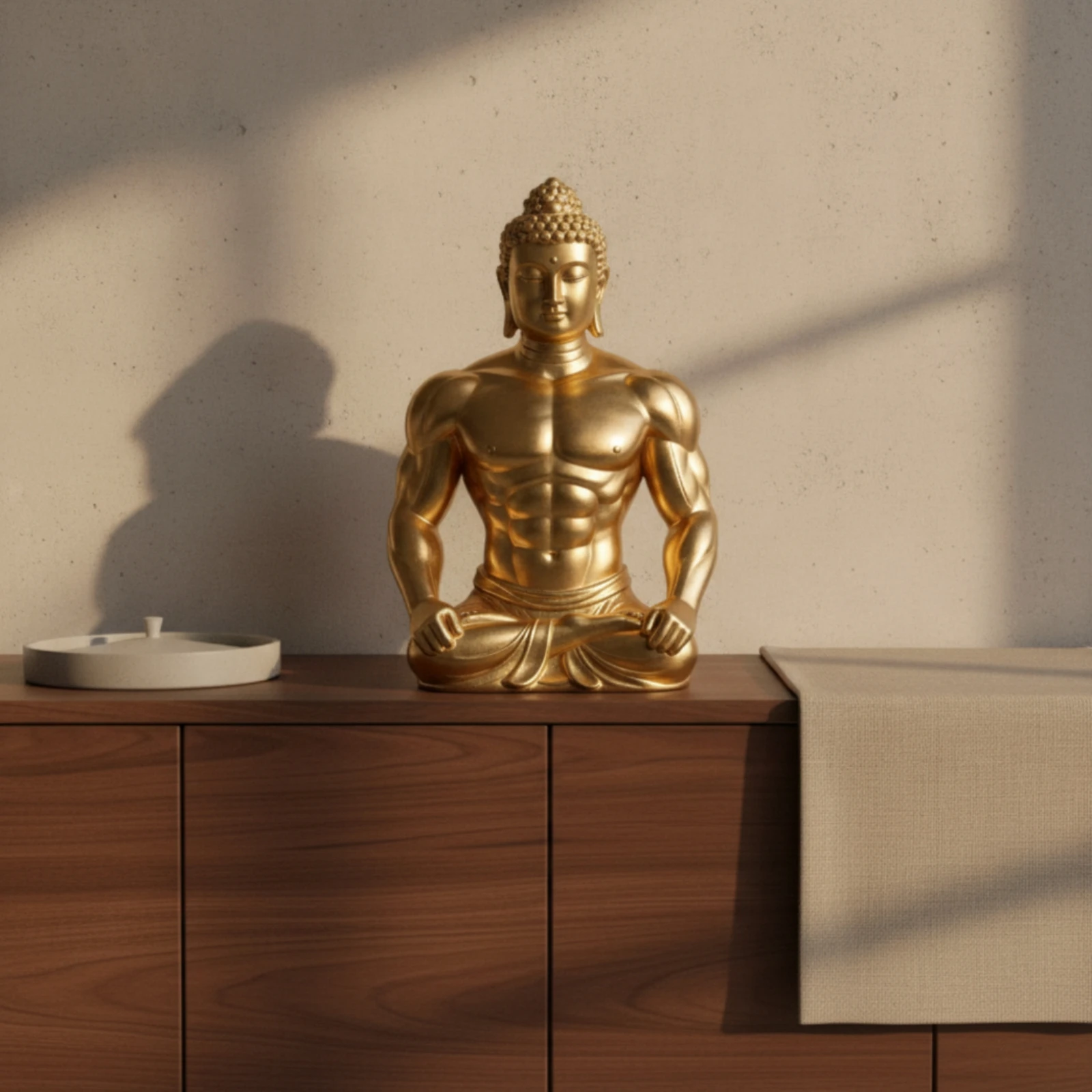Seated Buddha Statue Sculpted Meditating Buddha Statue Golden Polyresin for Art Collectors, Tabletop, Entryway