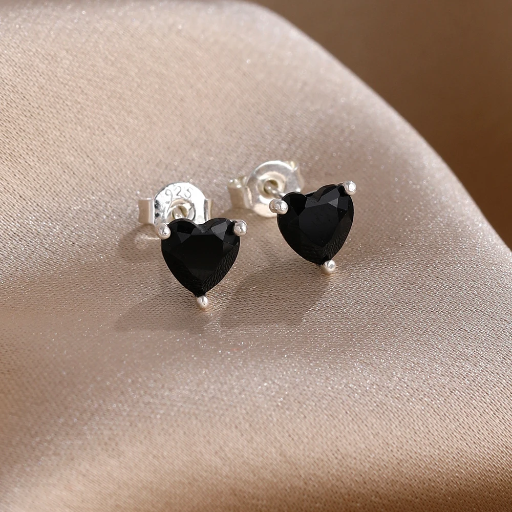 S925 Silver Colorful Love Zircon Blue Green Red Color Matching Cupid Heart Exquisite Mini Daily Earrings Girl's Best Friend Gift view 3
