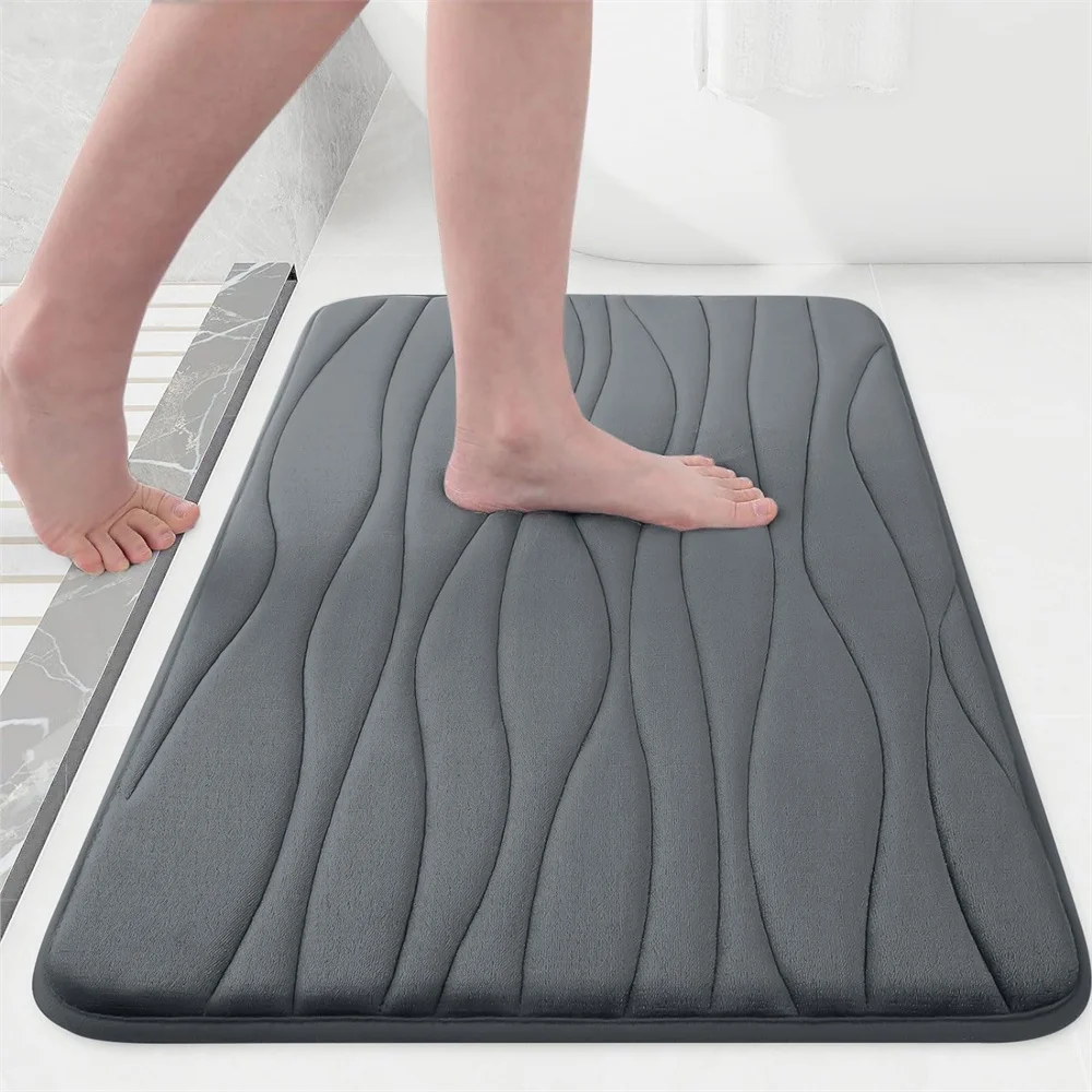 Kitinjoy Memory Foam Bath Mat Water Absorbent Bathroom Rugs Toilet Mat Floor Mat Thick Soft Carpet Non-Slip Machine Washable Mat