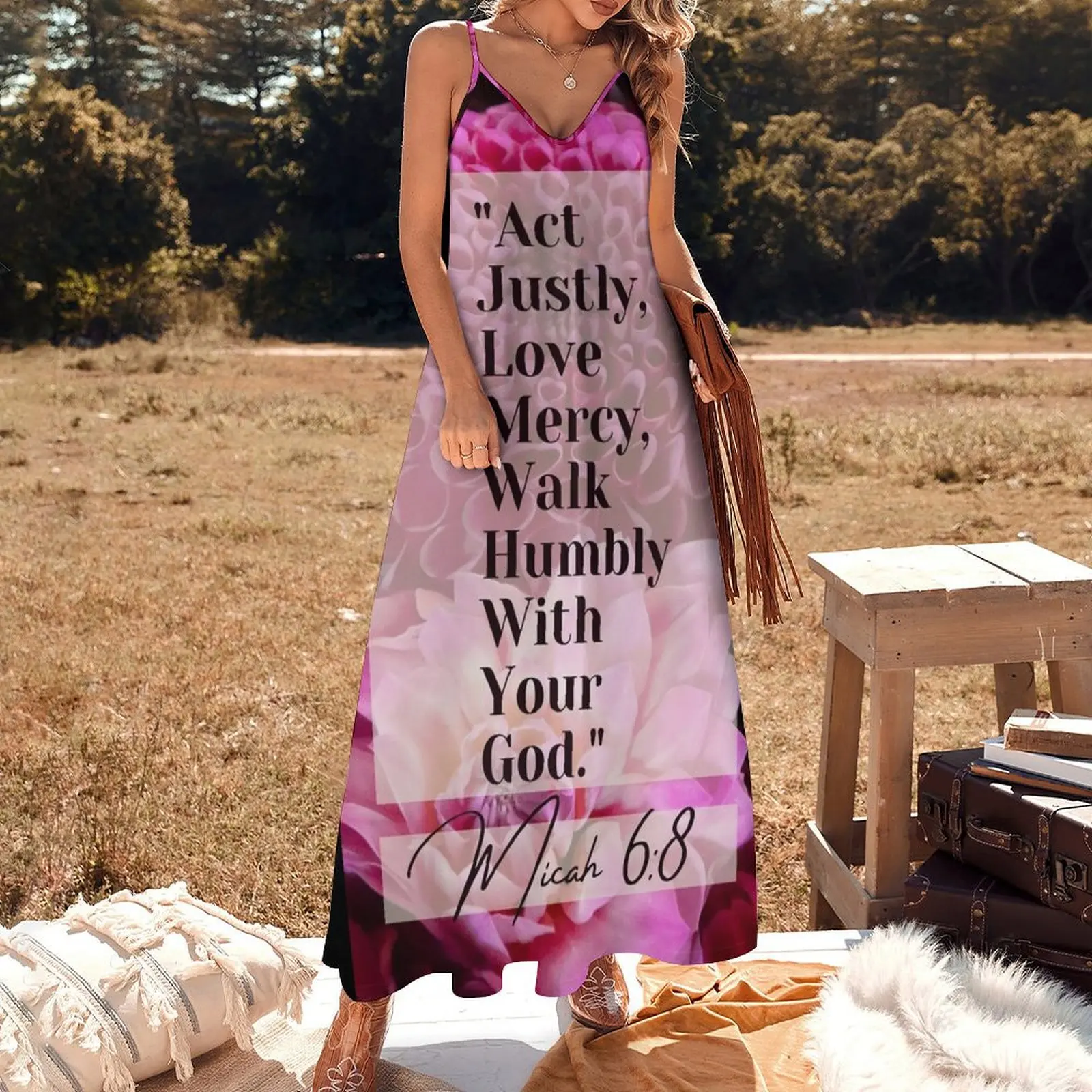 Micah 6:8 floral bible verse quote Sleeveless Long Dress elegant women's dresses for wedding Elegant gowns Dress