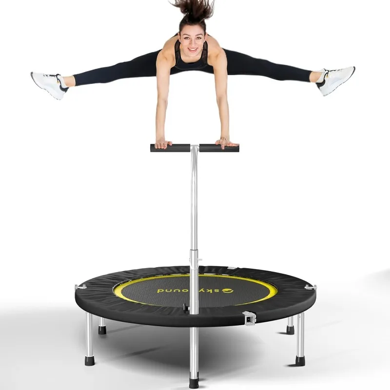 

SkyBound Boogie Bounce Elite Foldable Mini Trampoline Fitness Rebounder w/ Adjustable T-Bar Handle,Exercise Trampoline for Adult