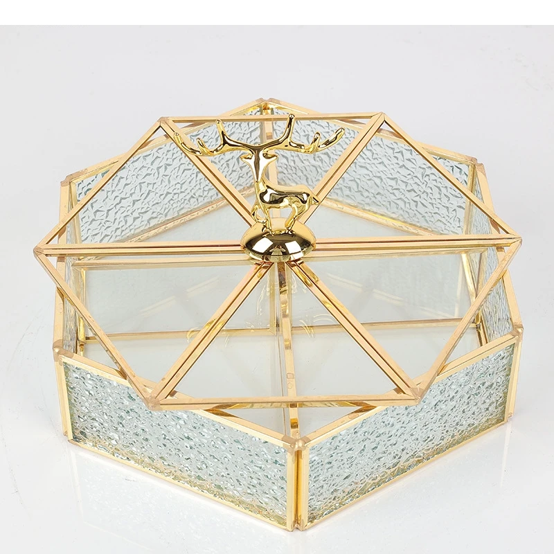 Hexagonal Jewelry Box Glass Storage with Lid Living Room Desktop Cosmetics Container Home