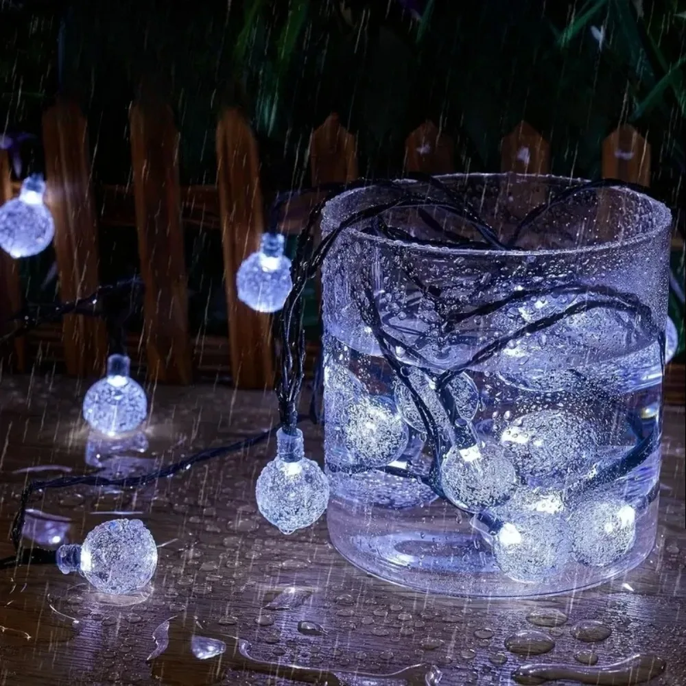 Solar Bubble Ball String Light Crystal Waterproof Multi Mode LED Outdoor Garden Courtyard Party Decoration