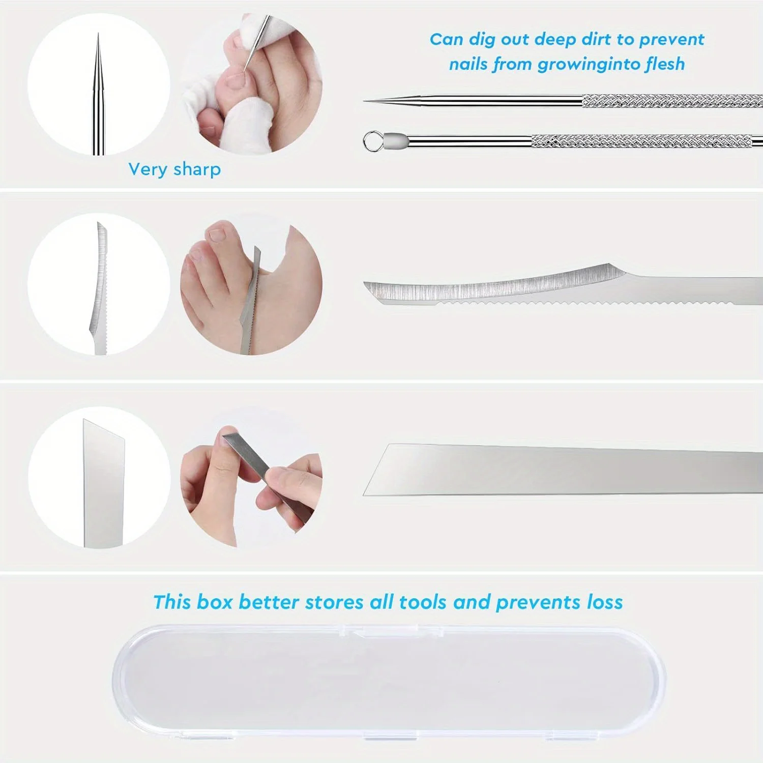 แฟ้มเล็บเท้าคุดและชุด Lifters,ไฟล์ปลอดภัย Pedicure เครื่องมือสําหรับเล็บ Treatment & Pain Relief, ภายใต้เล็บทําความสะอาด Pedicure เครื่องมือ