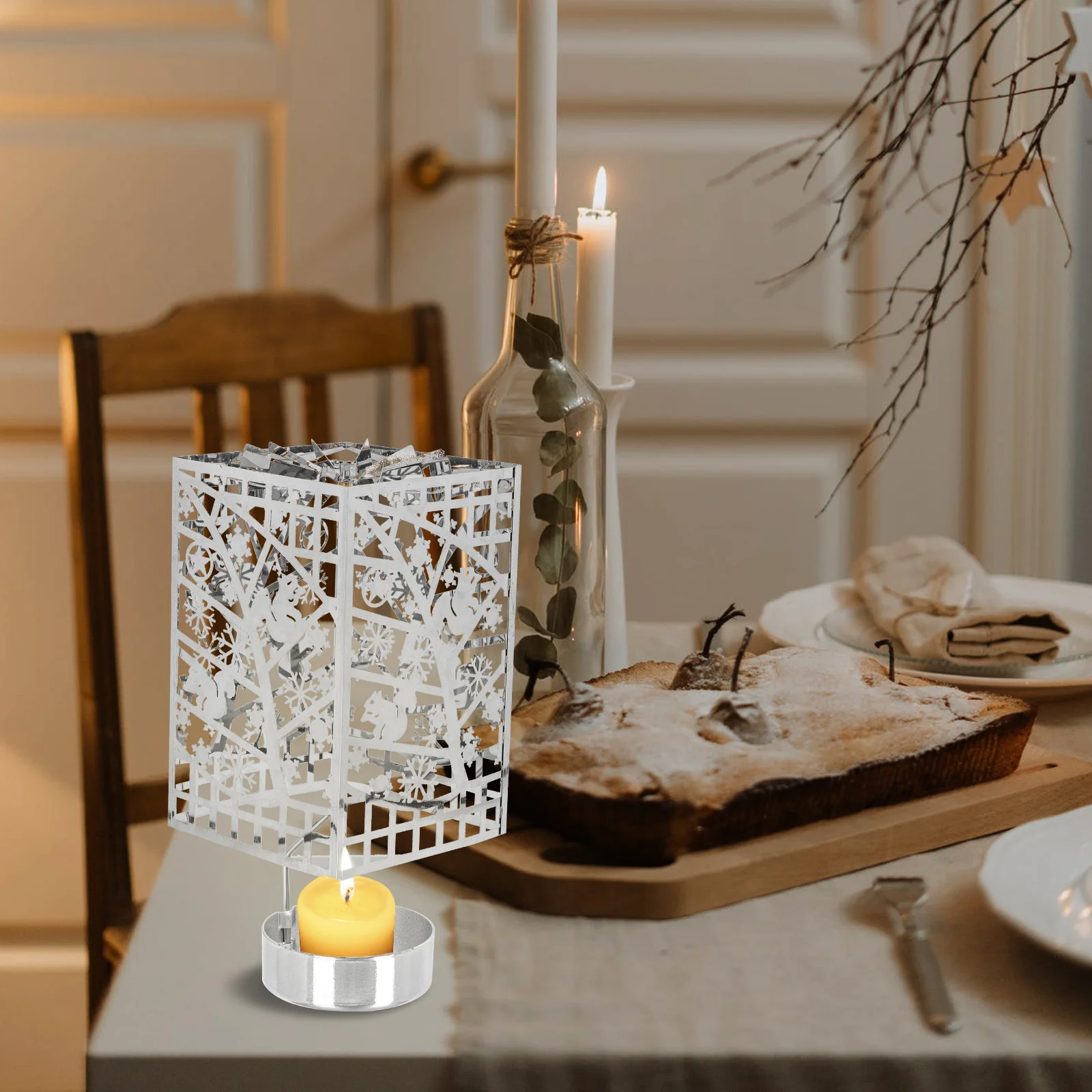 

1Pcs Aromatherapy Tray Square Creative Rotating Heat Resistant Holder Romantic Dinner Table Decor Elegant Metal