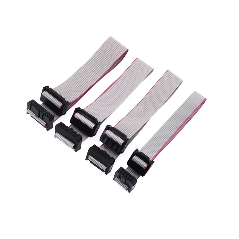 FC 2.54mm Pitch Gray Flat Cable Double-ended Cable with AVR Round Plug Connector FC-6/10/14/16/20/64P JTAG ISP