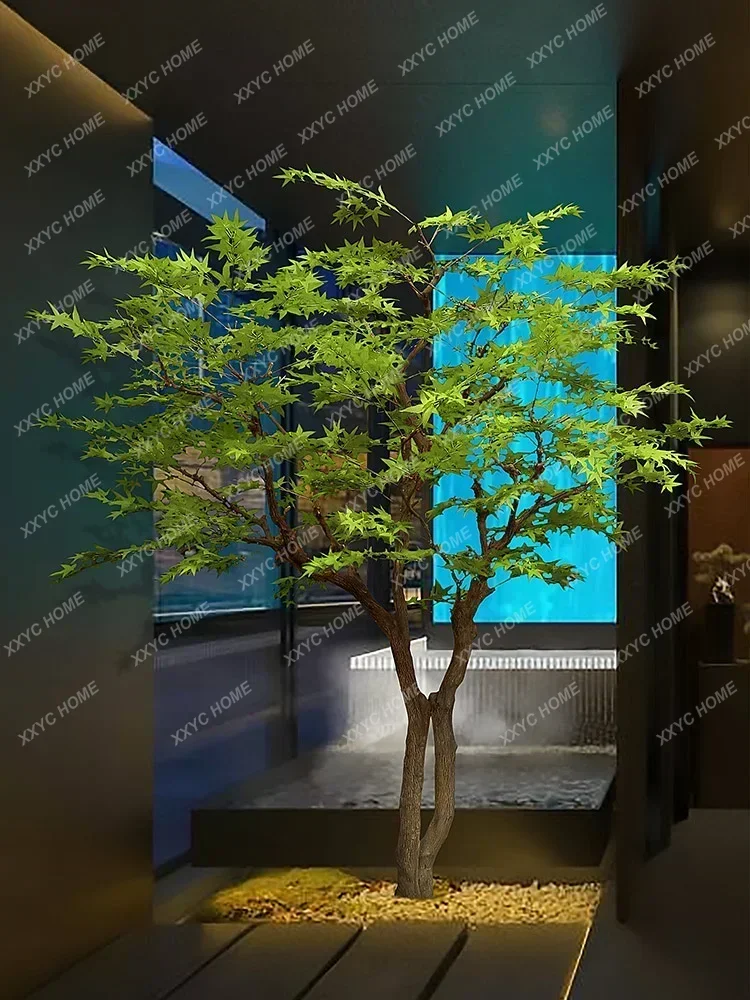 Red Maple Floor Ornaments Solid Wood Imitative Tree Japanese Style Garden Decoration Fake Trees Indoor Entrance Green