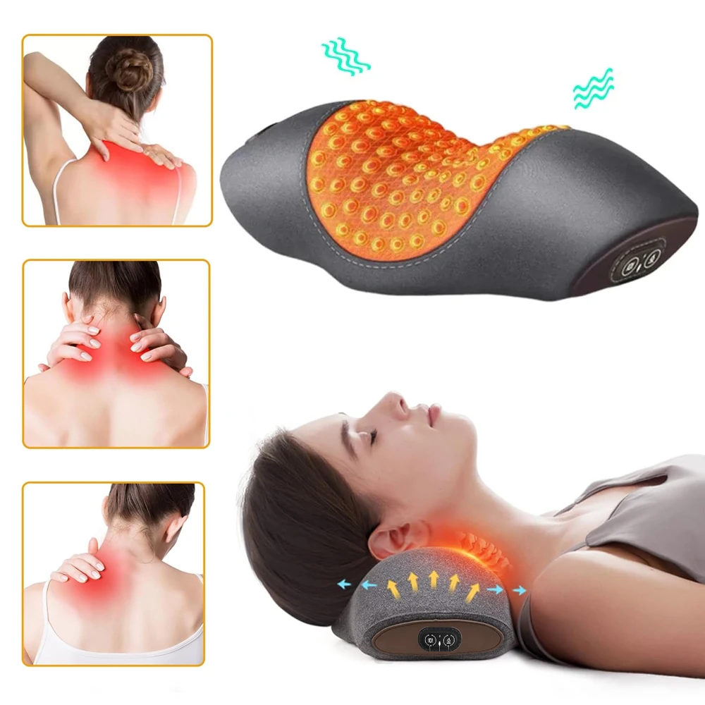 

Электрическая массажная подушка для шеи с глубоким разминанием, электрический массажер для шеи с подогревом, горячий компресс, массаж, улучшение корректора горба для сна