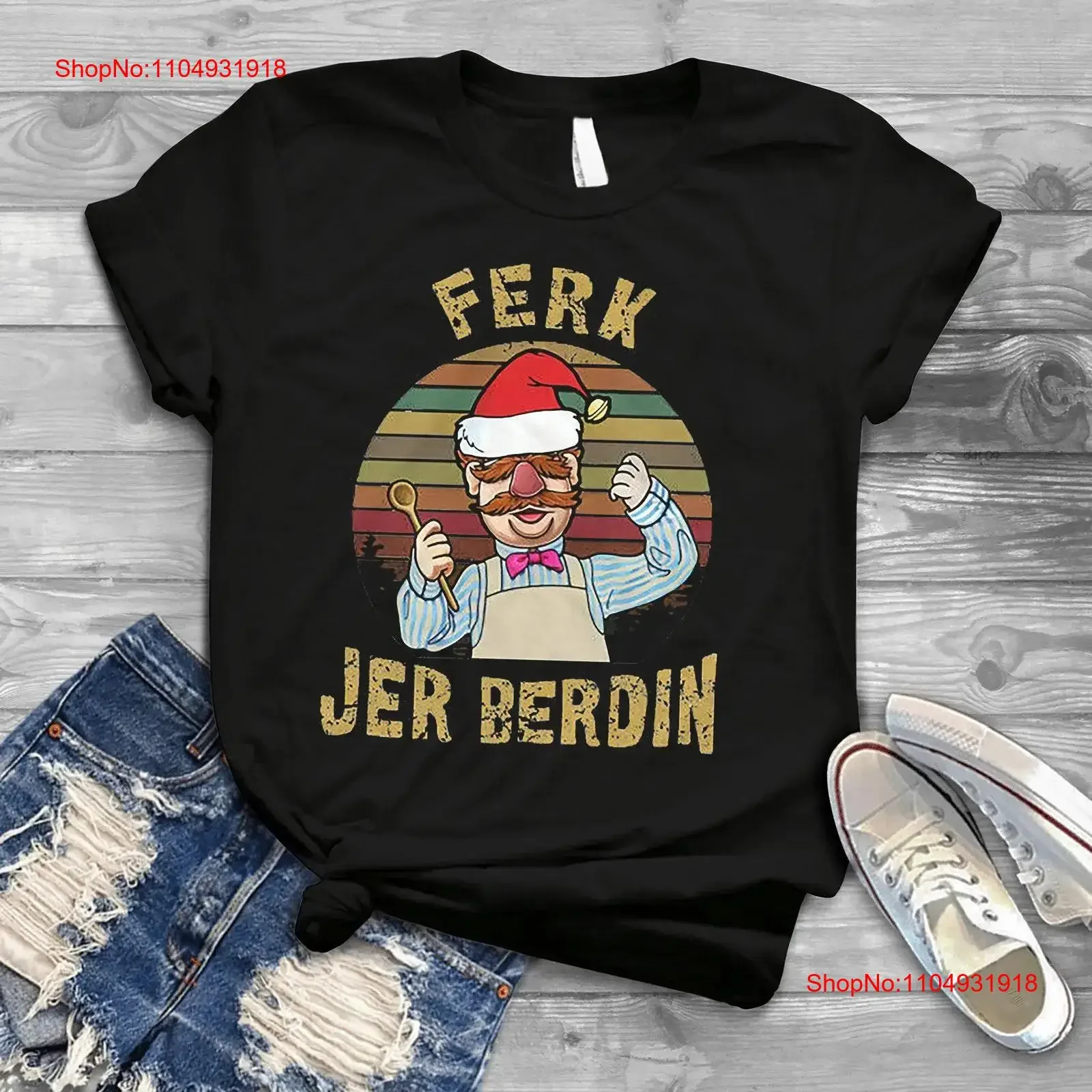 Ferk Jer Berdin Chef sueco Santa Navidad Retro Vintage camiseta Vert Der vintage lavado elegante gráfico cómodo
