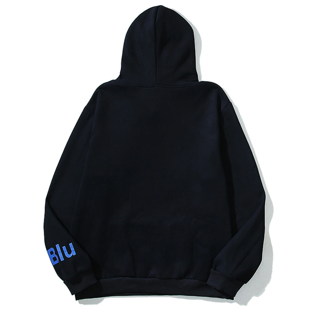 Blue Color Card Fleece Pullover Hoodies Men 2024 Autumn Streetwear Men's Sweatshirts Hooded Man Black White